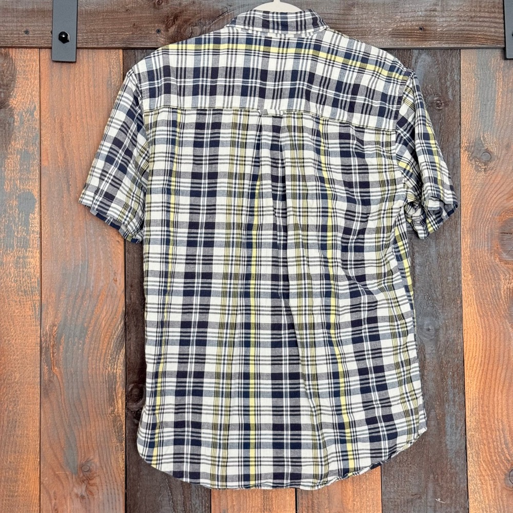 Pendleton Oceanside Mens Medium Short Sleeve Plaid Button Down Shirt Navy Yellow - Picture 3 of 5